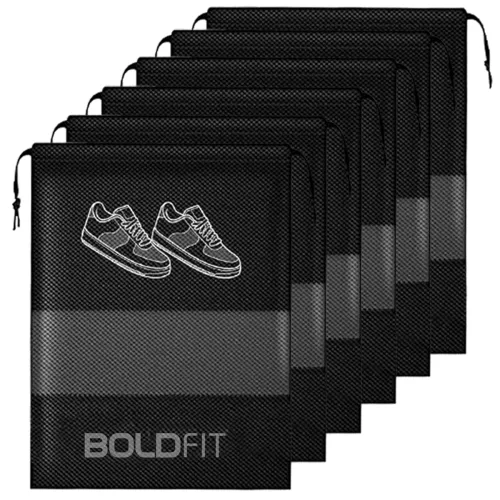 Image of Boldfit Shoe Bag Organizer Pouch for Travel (6 Pack, Black)