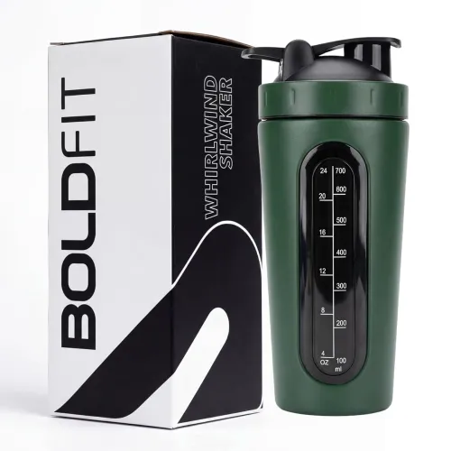 Image of Boldfit Stainless Steel Protein Shaker Bottle 750ml with Glass Window
