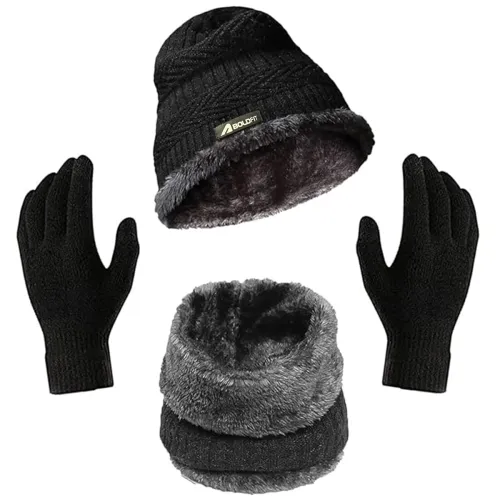 Image of Boldfit Winter Woolen Cap with Neck Warmer & Gloves Set