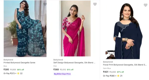 Image of Bollytrend Women's Sarees upto 87% Discount