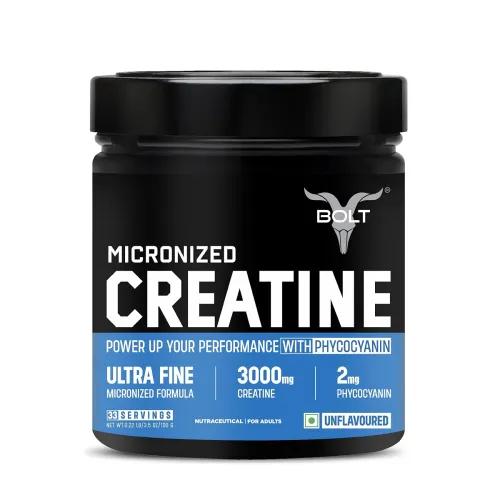 Image of Bolt Micronised Creatine Monohydrate | 100 gram,33 Servings| Unflavour