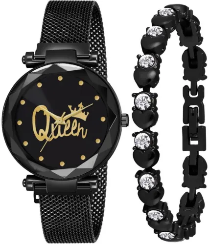 Image of Bolun Black Analog Watch Combo Set