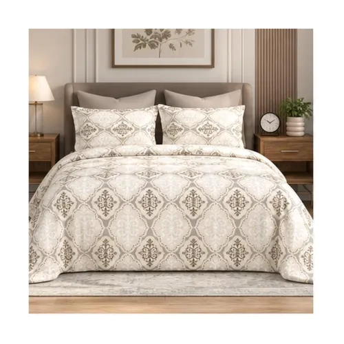 Image of Bombay Dyeing Ethnic Brown Super King Size Bedsheet Set (3 Pc)