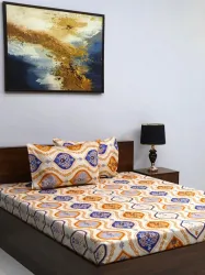 Bombay Dyeing Microfiber Queen Flat 144 TC Abstract 1 Bedsheet with 2 Pillow Covers 