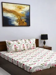 Bombay Dyeing 144 TC Microfiber Queen Floral Flat Bedsheet 