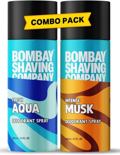Image of BOMBAY SHAVING COMPANY Fresh Aqua & Intense Musk 150mlx2 Combo Deodorant Luxury Long Lasting Fragrance Deodorant Spray 