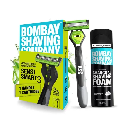 Image of Bombay Shaving Company Sensi Smart 3 Razor and Charcoal Shaving Foam Combo