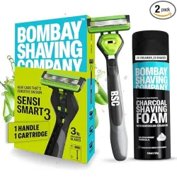 Bombay Shaving Company Sensi Smart 3 Razor and Charcoal Shaving Foam Combo