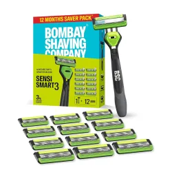 Bombay Shaving Company Sensi Smart 3 Annual Shave Pack (1 Razor + 12 Blades)