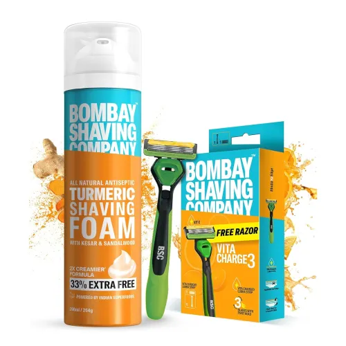 Image of Bombay Shaving Company Vita 3 Razor and Turmeric Shaving Foam Combo
