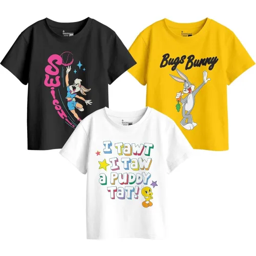Image of Bon Organik Girl's Cartoon Regular Fit T-Shirt