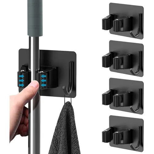 Image of Boniry Adhesive Mop Holder and Broom Holder Wall Mounted Steel