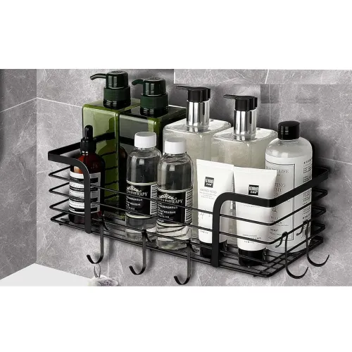 Image of Boniry Adhesive Shower Organizer with 3 Hooks/No Drilling Wall Mounted Rustproof