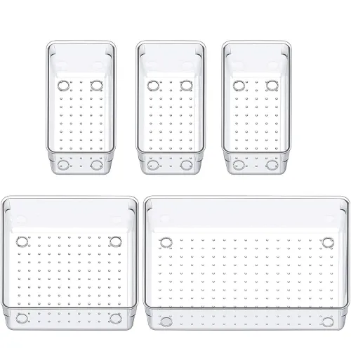 Image of Boniry Drawer Storage Organizer 5 PCS | Drawer Organizer Trays Set Clear Plastic Storage Bins Bathroom Tray Dividers Acr