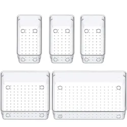Boniry Drawer Storage Organizer 5 PCS | Drawer Organizer Trays Set Clear Plastic Storage Bins Bathroom Tray Dividers Acr