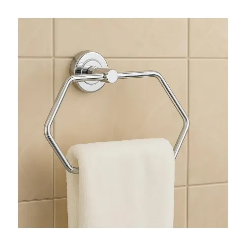 Image of Boniry Stainless Steel Towel Holder Set (Pack of 2) | Wall Mounted Hexagon Towel Rack | Modern Bathroom Accessories
