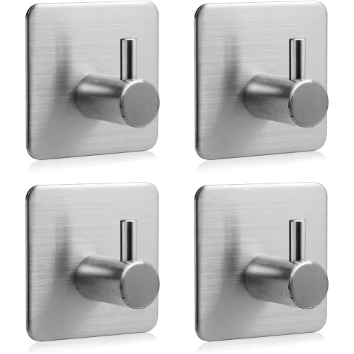 Image of Boniry Wall Hooks 4-Pack – Adhesive, Waterproof, Square Silver
