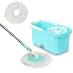 BonKaso 360° Spin Square Mop Bucket Set with Removal Plastic Wringer