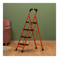 BonKaso Premium Steel Multipurpose Climb Easy Anti-Slip 4-Step Foldable Ladder with Safety Clutch Lock, Support Handle a