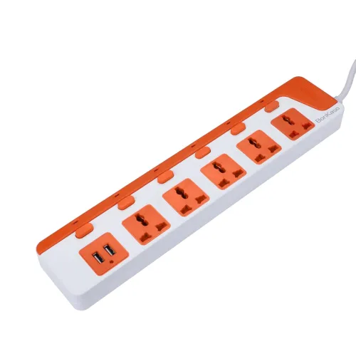 Image of BonKaso 5-Socket Power Strip with Dual USB - 5 AC Sockets, 2 USB, 1.5m Cord Length, 1500 W, Compact 26cm Size, Ultra-Lig
