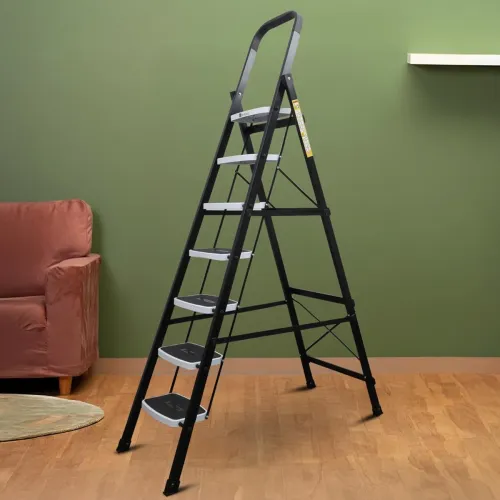 Image of BonKaso Climb Steady Premium Alloy Steel Heavy Duty Multipurpose Foldable 7 Step Ladder with Connecting Frame & Belt Sup