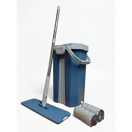 Image of Bonkaso Telescopic Flat Stick Mop /Pocha for Floor Cleaning with 2 Bucket, Hands-Free Squeeze & Wash Flat Mop System for