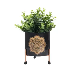 BonKaso Metal Pot Golden Flower Design with tri Stand for Indoor Outdoor Use, Rust-Free & Powder Coated - Pot Size: 14 x