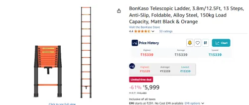 Image of BonKaso Telescopic Ladder, 3.8m