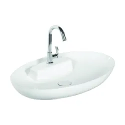 BonKaso White Ceramic Table Top Wash Basin | Large Oval Countertop Vessel Sink | 17 x 25 x 4.2 Inch Vanity Basin | Glossy Finish Modern Bathroom Sink