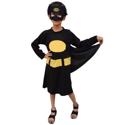 Image of BookMyCostume Black Bat Costume for Girls with Attached Cape & Eye Mask | Superhero kids Fancy Dress Outfit For Girls | 