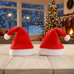 BookMyCostume Christmas Set of 2 Santa Caps for Adults | Red Santa Hat Combo | Santa Claus Accessories for Men & Women | Xmas Celebration & Fancy Dress Costume Accessories