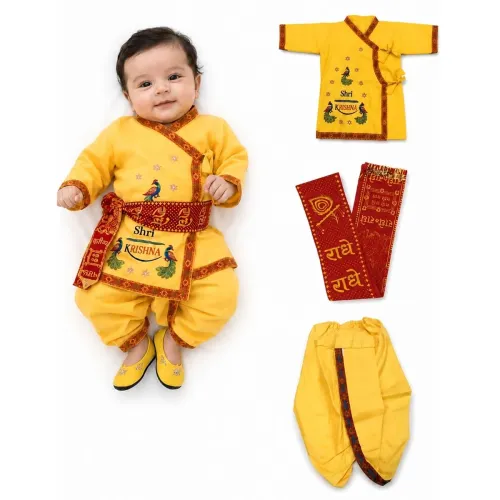 Image of BookMyCostume Cotton Shri Krishna Dress For Baby Boy 