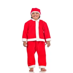 BookMyCostume Santa Boy Dress Set of 4 (Jacket, Bottom, Bag, & Cap) Kids Christmas Costume 8-10 years