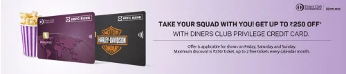 Image of BookMyShow: Get upto INR 250 per ticket HDFC Bank Diners Club Privilege credit card 
