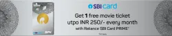 BookMyShow Offer: Get 1 Free movie ticket with Reliance SBI Card PRIME