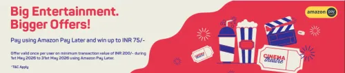 Image of BookMyshow Offer : UPTO ₹75 Cashback With Amazon Pay Later Cashback Offer