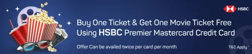 Image of BookMyShow Offer : BOGO Movie Ticket Free using HSBC Premier Mastercard Credit Card