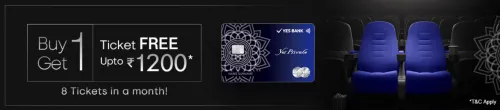 Image of BookMyShow Offer: Buy 1 ticket and Get 1 upto ₹1200 with YES Private Debit Card