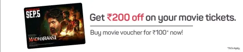 Image of BookMyShow Offer : Buy Madharasi Movie Voucher for ₹100 & Get ₹200 Off on your Movie Tickets