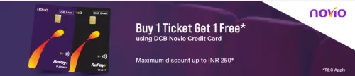Image of BookMyShow Offers: Buy one Get one Ticket with DCB novio Credit Card.