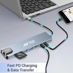 Booster 801 Type-C to HDMI+SD/TF+USB3.0 * 2+PD*2+LAN(100) - Grey