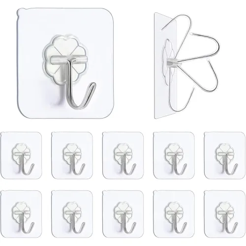 Image of BOQP Self Adhesive Plastic Wall Hooks 10Pcs