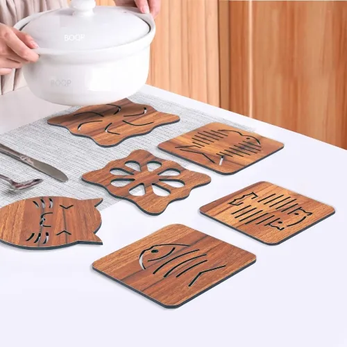 Image of BOQP Wooden Table Placemats & Coasters Set 6 Pcs