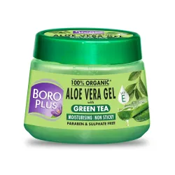 Boroplus Aloe Vera Gel With Green Tea 100% Organic For Skin & Hair, Rich In Vitamin E And Antiseptic Herbs For Smooth