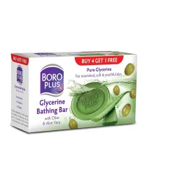 BOROPLUS Glycerine Bathing Bar With Olive & Aloe Vera (125G, Free)