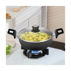 Borosil 2 L (22 cm) Hard Anodized Deep Kadai with Glass Lid