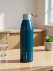 BOROSIL 24 Hours Hot & Cold Duomate Double Wall Vaccum Insulated Steel Flask Bottle 750 ml Steel Bottle (Pack of 1, Blue)
