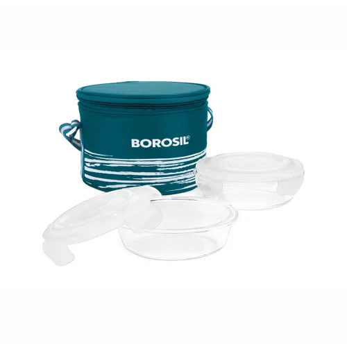 Image of BOROSIL 2-Pcs Black & White Glass Lunch Box