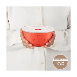 Borosil 500ml Kube Pink Serving & Mixing Bowl with Lid for Kitchen & Dinning