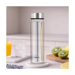 Borosil Artisan Series 550 ml Wide Mouth Glass Bottle with Metal Lid | 100% Borosilicate, Fridge Safe, Leakproof, Easy t